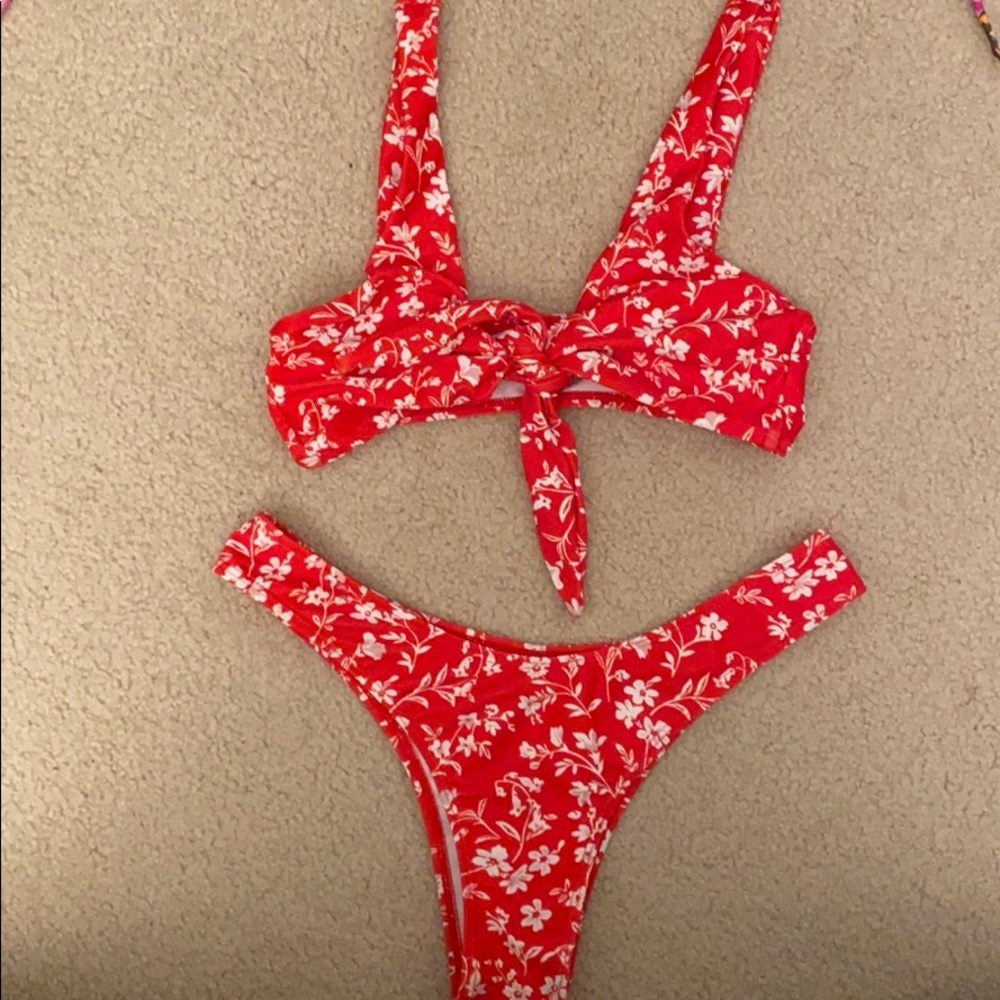 Red floral bikini